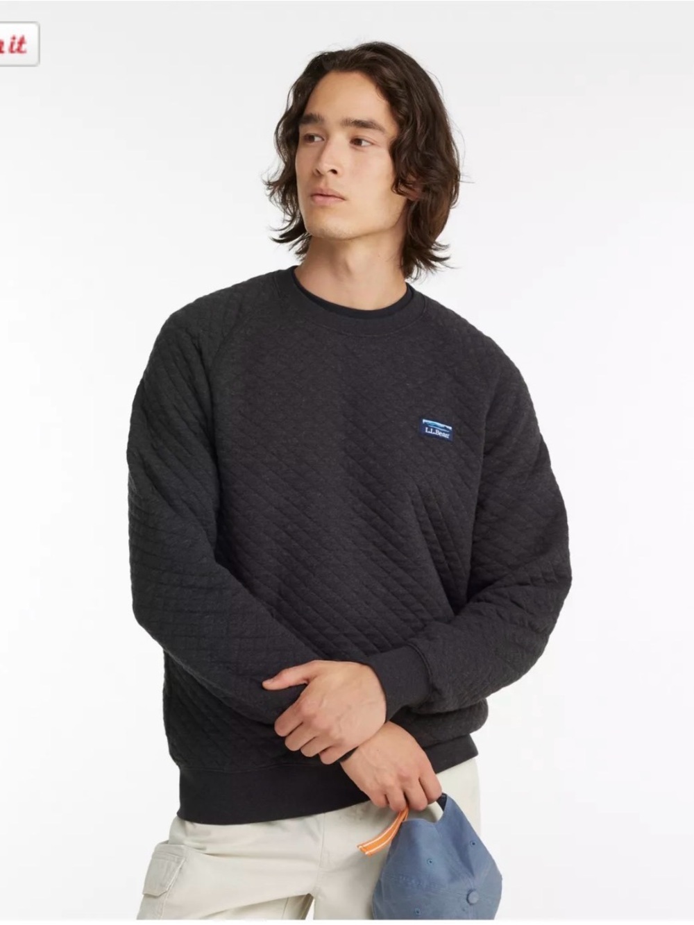 L.L. Bean MenQuilted Crewneck Sweatshirt black L Large traditional fit pullover